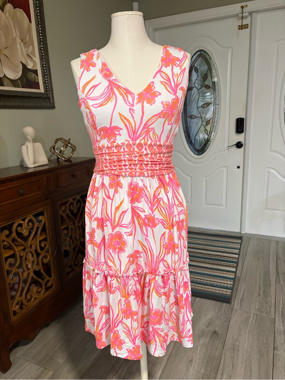 Lilly Pulitzer White Dress with Pink & Coral Floral Print